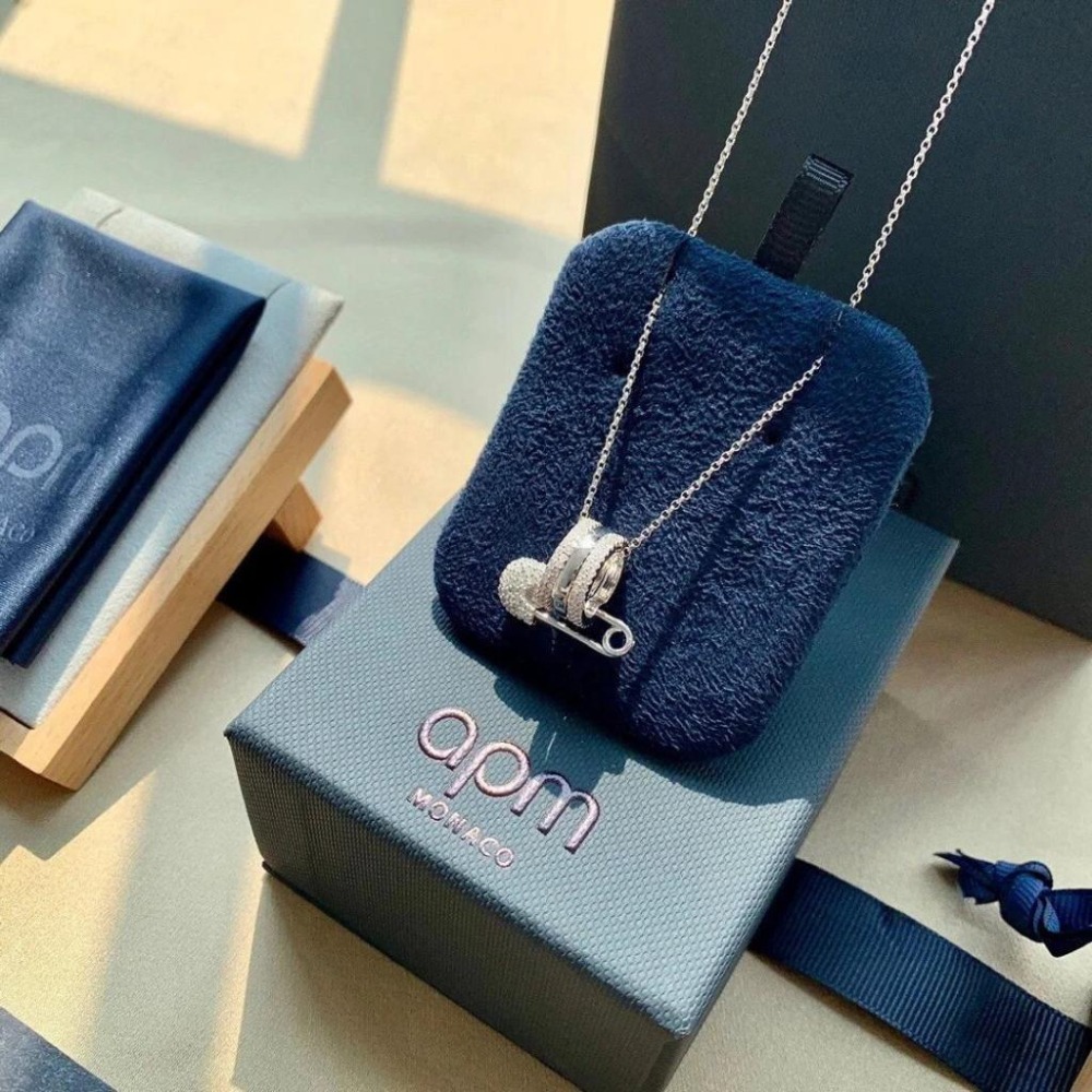 APM MONACO項鏈 時尚個性別針項鏈 925純銀飾品 純銀項鏈 鑲鑽鎖骨鏈 可調節頸鏈 毛衣鏈 輕奢小眾設計項墜-細節圖4