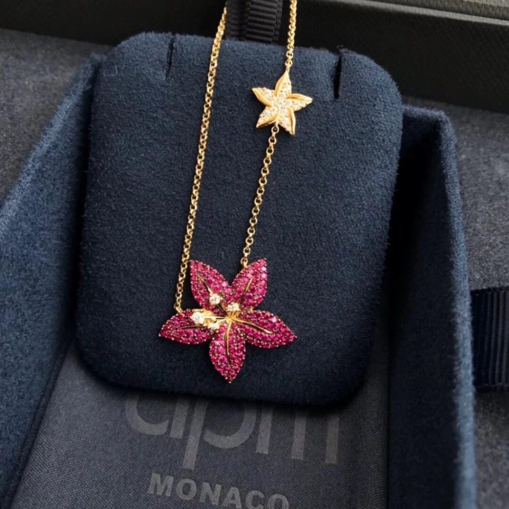 APM MONACO女生項鏈 925純銀耳環 熱帶花朵項鏈 鑲晶鑽鎖骨鏈 時尚氣質頸鏈 毛衣鏈 可調節大小時尚項墜-細節圖5