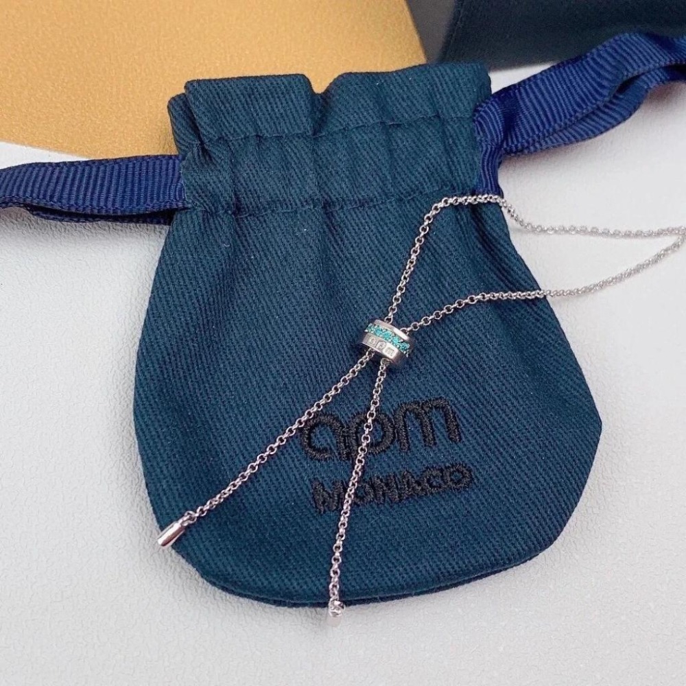 APM MONACO女生項鏈 六芒星項鏈 湖水藍項鏈 鑲晶鑽孔雀藍鎖骨鏈 可調節大小 毛衣鏈 女生頸鏈 明星同款項鏈-細節圖9