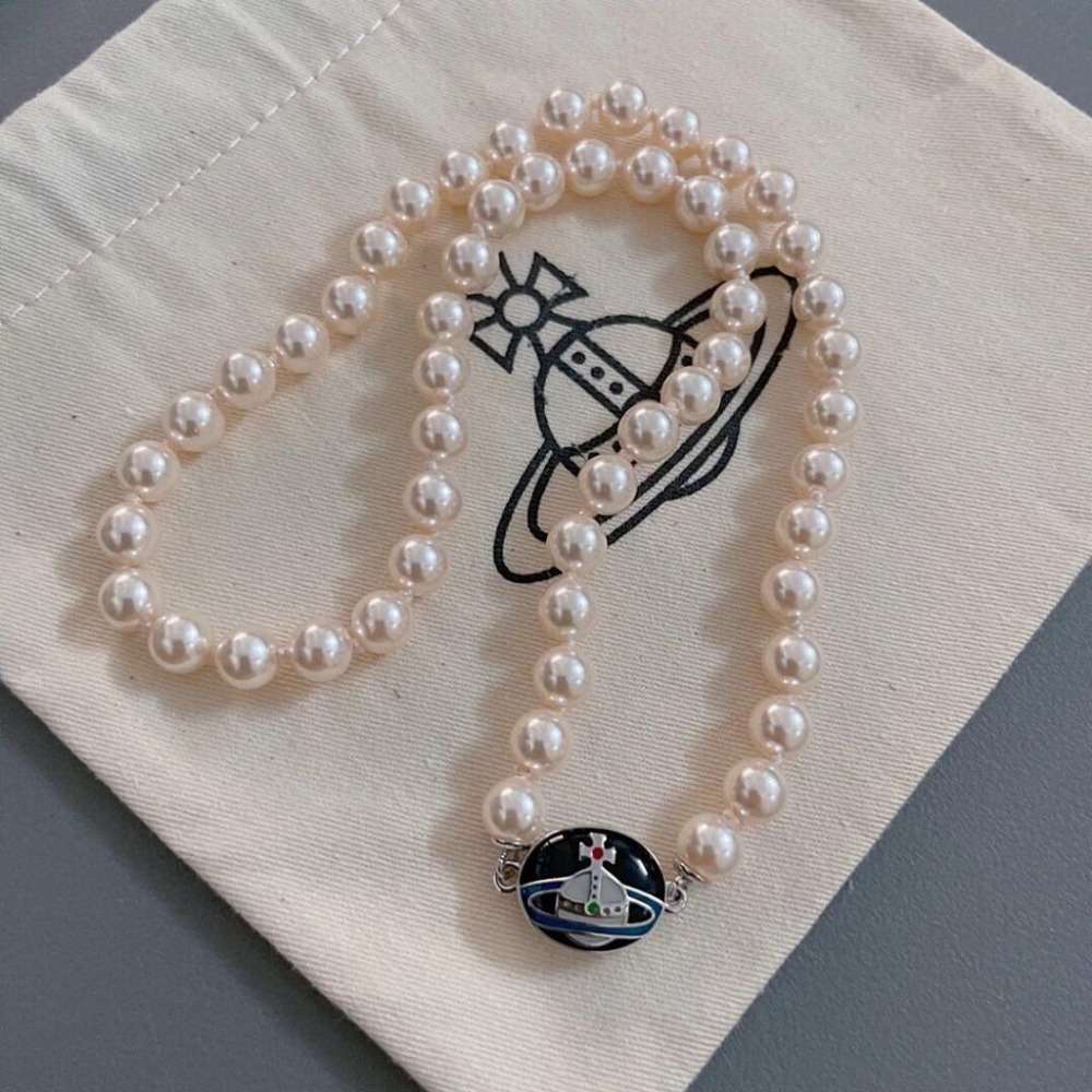 女生項鏈 搪瓷琺瑯珍珠項鍊 vivienne westwood項鏈 Lisa同款項鏈 設計感輕奢 氣質時尚頸鏈 鎖骨鏈-細節圖6