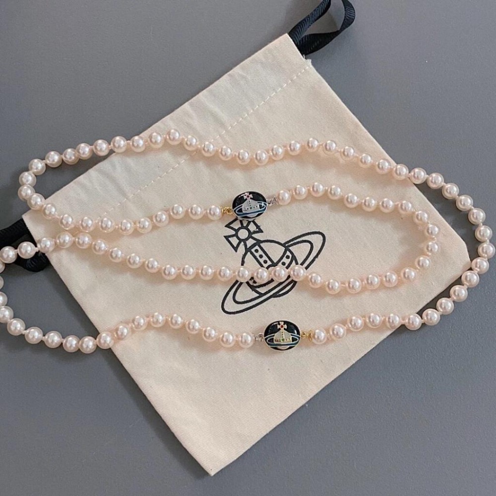 女生項鏈 搪瓷琺瑯珍珠項鍊 vivienne westwood項鏈 Lisa同款項鏈 設計感輕奢 氣質時尚頸鏈 鎖骨鏈-細節圖7