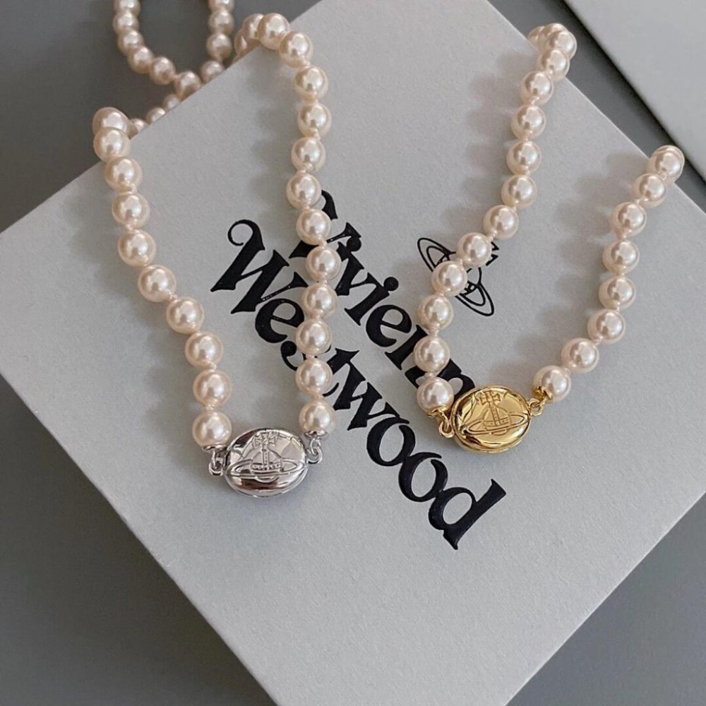 女生項鏈 搪瓷琺瑯珍珠項鍊 vivienne westwood項鏈 Lisa同款項鏈 設計感輕奢 氣質時尚頸鏈 鎖骨鏈-細節圖9