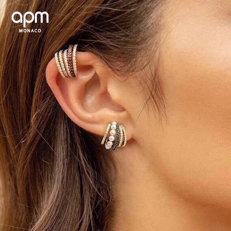 APM MONACO耳環 多圈多層珍珠耳環 925純銀耳釘 鑲晶鑽耳釘女 氣質時尚耳飾 純銀飾品 精品配件-細節圖2