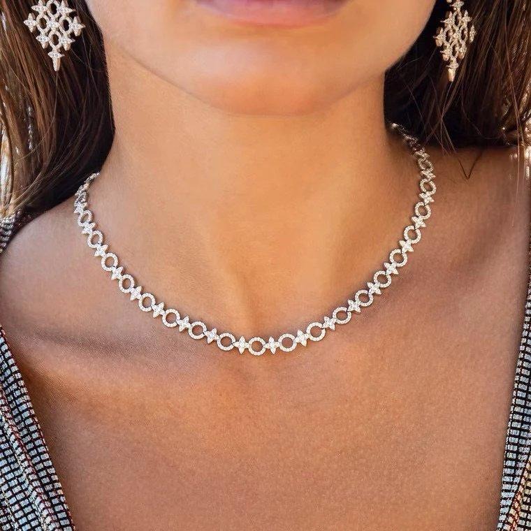 APM MONACO女生項鏈 新品六芒星圓圈項鏈 鑲晶鑽頸鏈 鎖骨鏈 925純銀項鏈 高級感輕奢項鏈 項墜 銀色項鏈-細節圖3