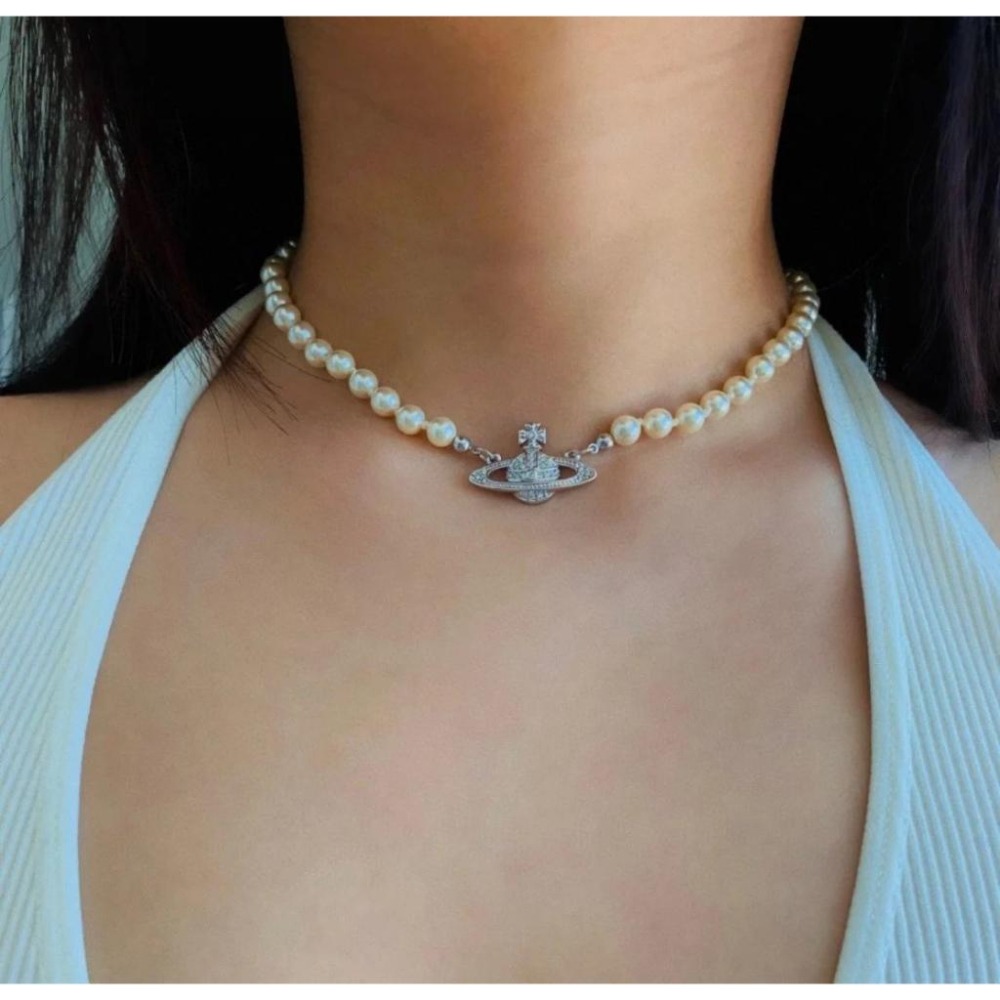 珍珠項鏈 vivienne westwood薇薇安西太後珍珠項鏈 短項鏈 頸鏈 歐陽娜娜同款項鏈 毛衣鏈 優雅時尚項墜-細節圖2