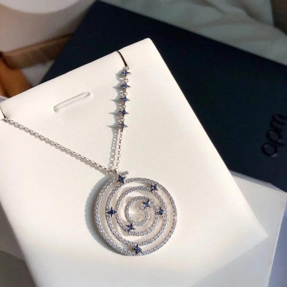 APM MONACO項鏈女生 銀色925純銀項鏈 MANDALA項鏈 高級感時尚鎖骨鏈 毛衣鏈 可調節頸鏈-細節圖2