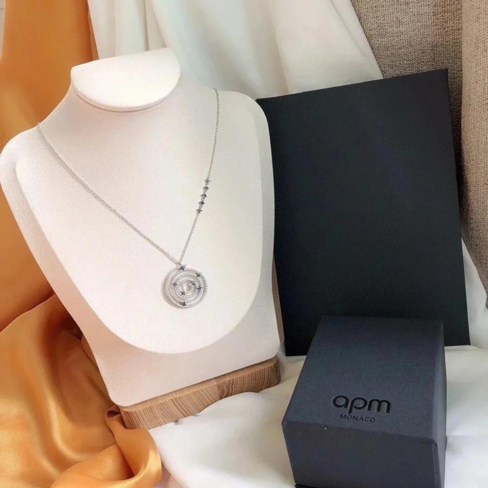 APM MONACO項鏈女生 銀色925純銀項鏈 MANDALA項鏈 高級感時尚鎖骨鏈 毛衣鏈 可調節頸鏈-細節圖3