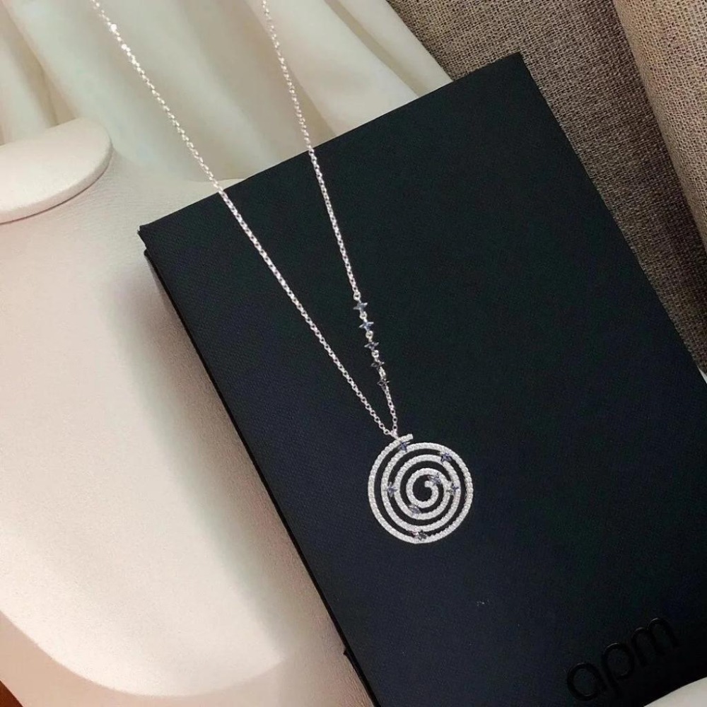 APM MONACO項鏈女生 銀色925純銀項鏈 MANDALA項鏈 高級感時尚鎖骨鏈 毛衣鏈 可調節頸鏈-細節圖8