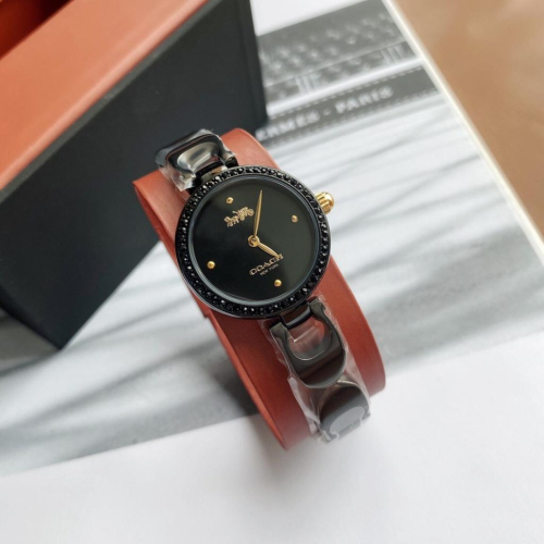 COACH手錶 時尚簡約石英錶 黑色鋼帶錶 蔻馳手錶 PARK系列石英錶 14503564鑲鑽防水手錶 小直徑手鐲手錶女