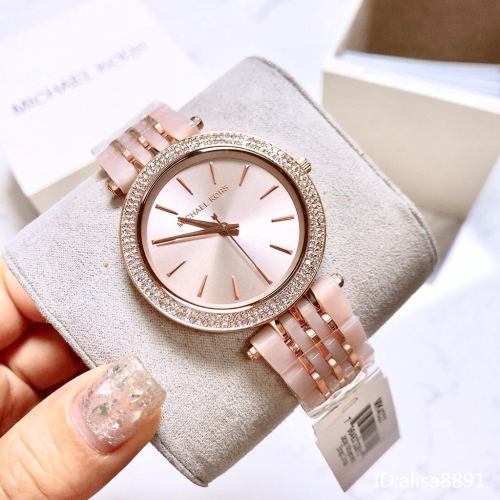 Michael Kors手錶 裸粉色超薄石英錶 大直徑手錶 時尚潮流女生腕錶 代購精品錶 休閒通勤女錶MK4327