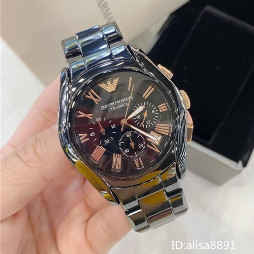 阿瑪尼Armani手錶 黑色陶瓷手錶男 玫瑰金陶瓷男生腕錶 商務休閒石英錶 男生手錶 防水日曆計時手錶男AR1410