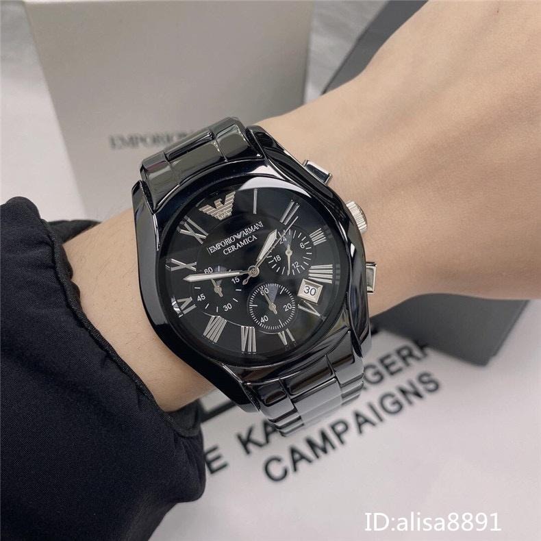 阿瑪尼Armani手錶 黑色陶瓷手錶男 玫瑰金陶瓷男生腕錶 商務休閒石英錶 男生手錶 防水日曆計時手錶男AR1410-細節圖2