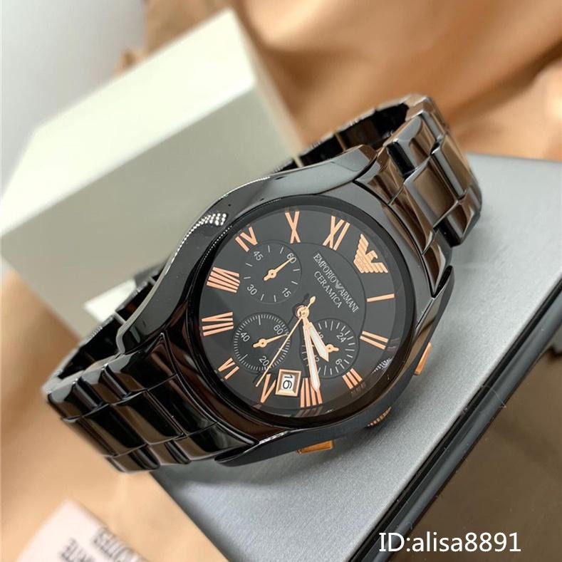 阿瑪尼Armani手錶 黑色陶瓷手錶男 玫瑰金陶瓷男生腕錶 商務休閒石英錶 男生手錶 防水日曆計時手錶男AR1410-細節圖5