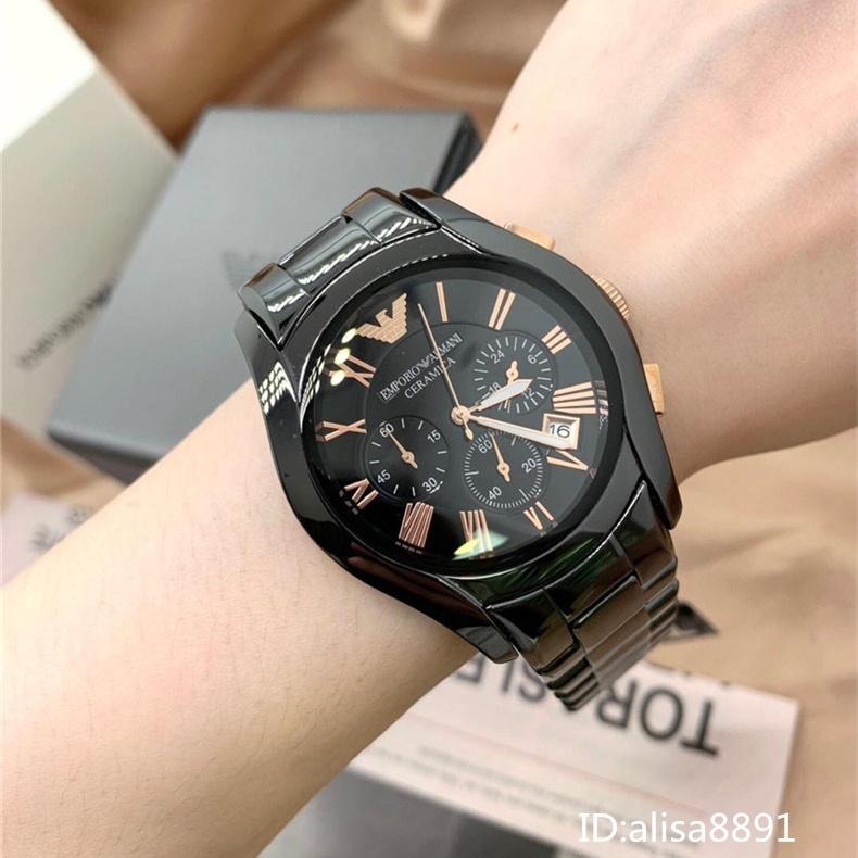 阿瑪尼Armani手錶 黑色陶瓷手錶男 玫瑰金陶瓷男生腕錶 商務休閒石英錶 男生手錶 防水日曆計時手錶男AR1410-細節圖8