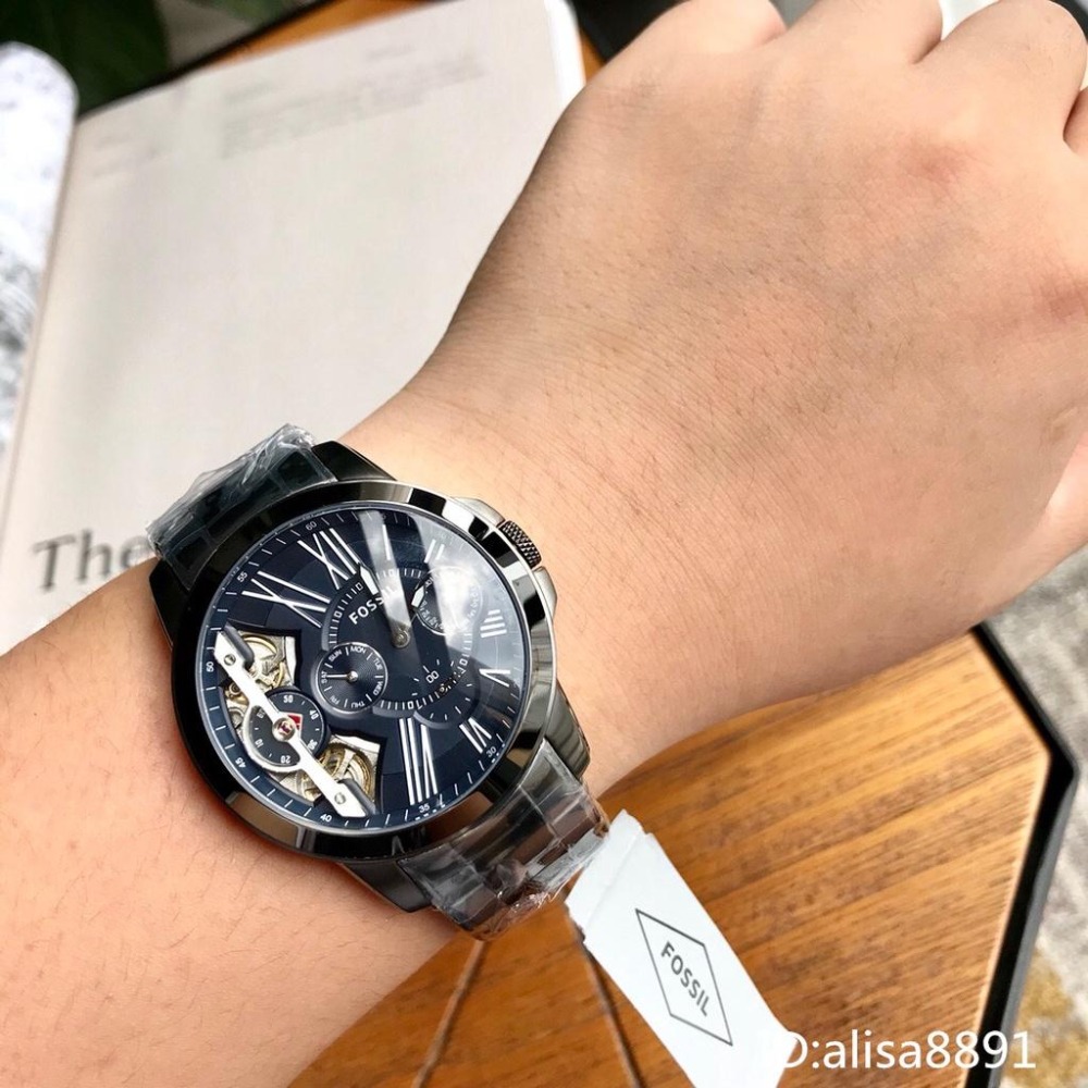 FOSSIL機械手錶 時尚百搭男生腕錶 商務休閒運動手錶 黑槍色鋼帶錶 Townsman系列多功能雙機芯手錶ME1146-細節圖2