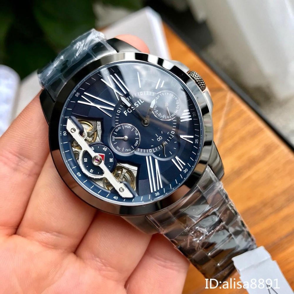 FOSSIL機械手錶 時尚百搭男生腕錶 商務休閒運動手錶 黑槍色鋼帶錶 Townsman系列多功能雙機芯手錶ME1146-細節圖3