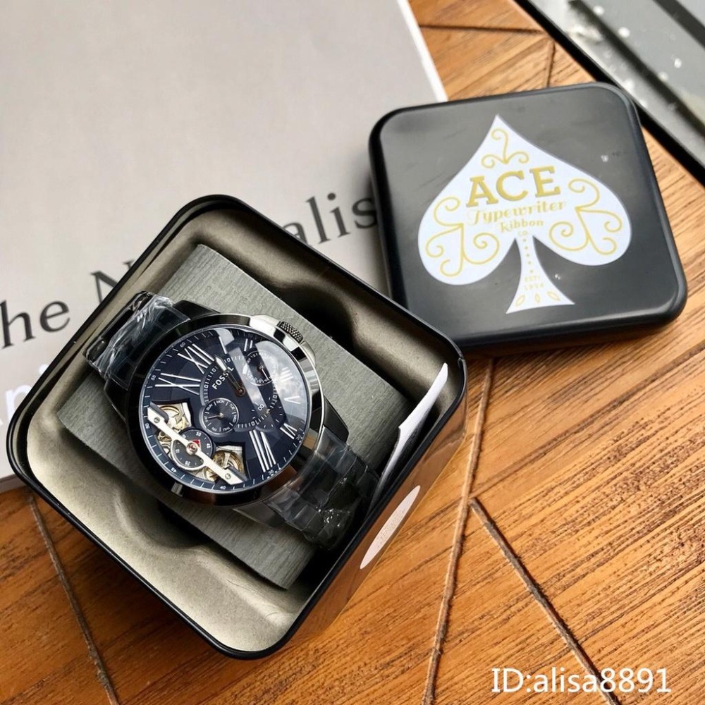 FOSSIL機械手錶 時尚百搭男生腕錶 商務休閒運動手錶 黑槍色鋼帶錶 Townsman系列多功能雙機芯手錶ME1146-細節圖4