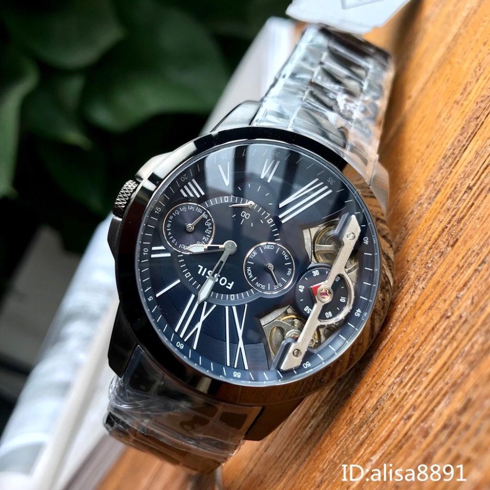 FOSSIL機械手錶 時尚百搭男生腕錶 商務休閒運動手錶 黑槍色鋼帶錶 Townsman系列多功能雙機芯手錶ME1146-細節圖5