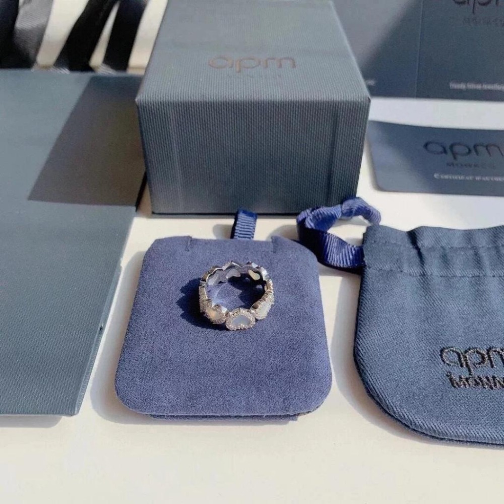 APM MONACO戒指 白貝母愛心戒指 A家飾品 925純銀戒指 中指環 食指環女 時尚設計感戒指-細節圖5