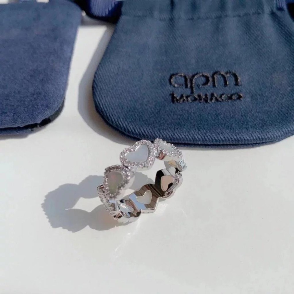 APM MONACO戒指 白貝母愛心戒指 A家飾品 925純銀戒指 中指環 食指環女 時尚設計感戒指-細節圖7