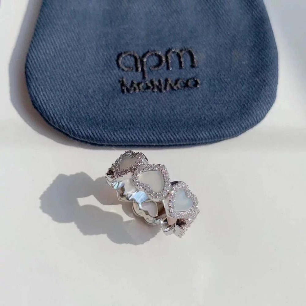 APM MONACO戒指 白貝母愛心戒指 A家飾品 925純銀戒指 中指環 食指環女 時尚設計感戒指-細節圖8