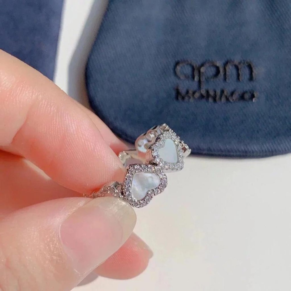 APM MONACO戒指 白貝母愛心戒指 A家飾品 925純銀戒指 中指環 食指環女 時尚設計感戒指-細節圖9
