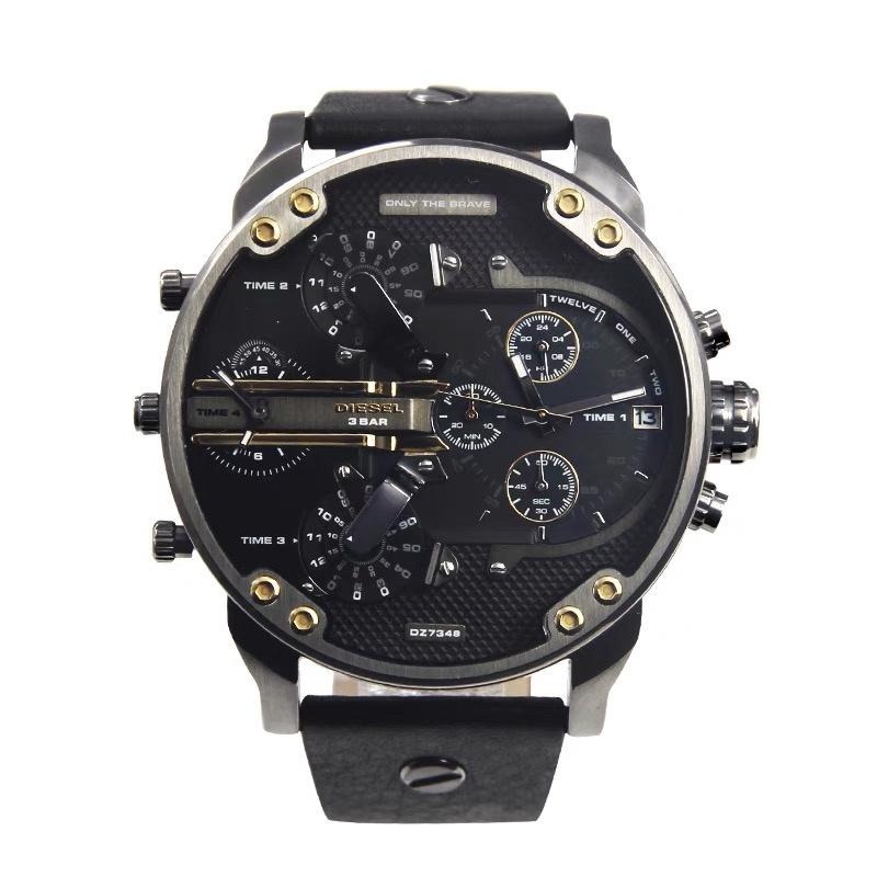 迪賽DIESEL手錶 歐美時尚潮流手錶 57mm超大直徑手錶 休閒運動手錶 黑色皮帶錶 男生商務通勤百搭男錶DZ7348-細節圖2