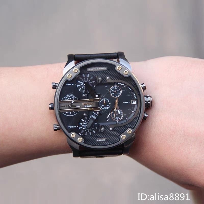迪賽DIESEL手錶 歐美時尚潮流手錶 57mm超大直徑手錶 休閒運動手錶 黑色皮帶錶 男生商務通勤百搭男錶DZ7348-細節圖3
