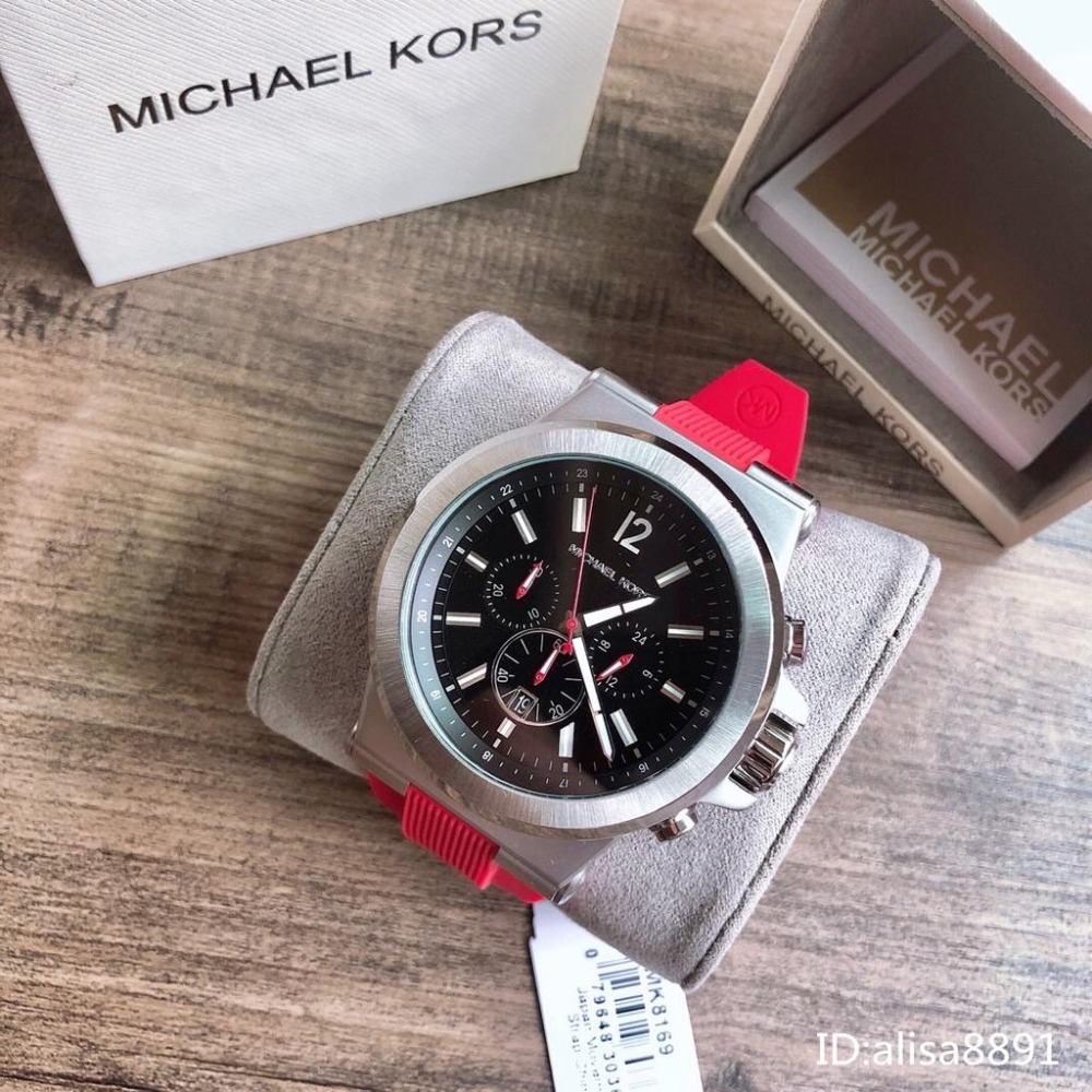 Michael Kors手錶紅色橡膠錶帶石英錶 男生手錶 休閒運動腕錶 三眼計時大直徑手錶 商務通勤百搭手錶MK8169-細節圖3