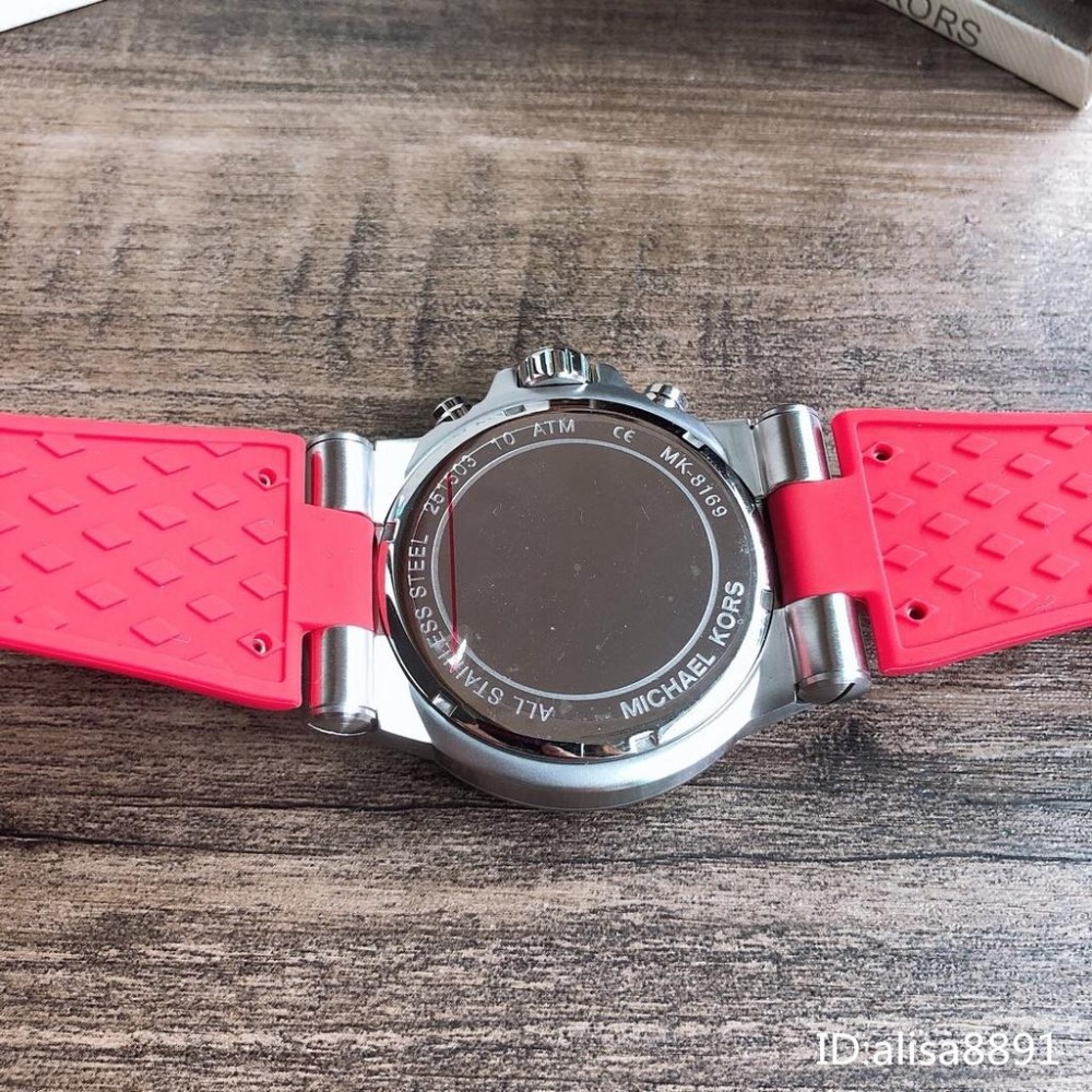 Michael Kors手錶紅色橡膠錶帶石英錶 男生手錶 休閒運動腕錶 三眼計時大直徑手錶 商務通勤百搭手錶MK8169-細節圖8