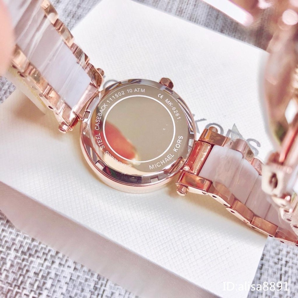 Michael Kors手錶女生 時尚潮流女錶 學生手錶 MK6261白色陶瓷手錶 鑲鑽三眼計時手錶 小直徑女生石英錶-細節圖8