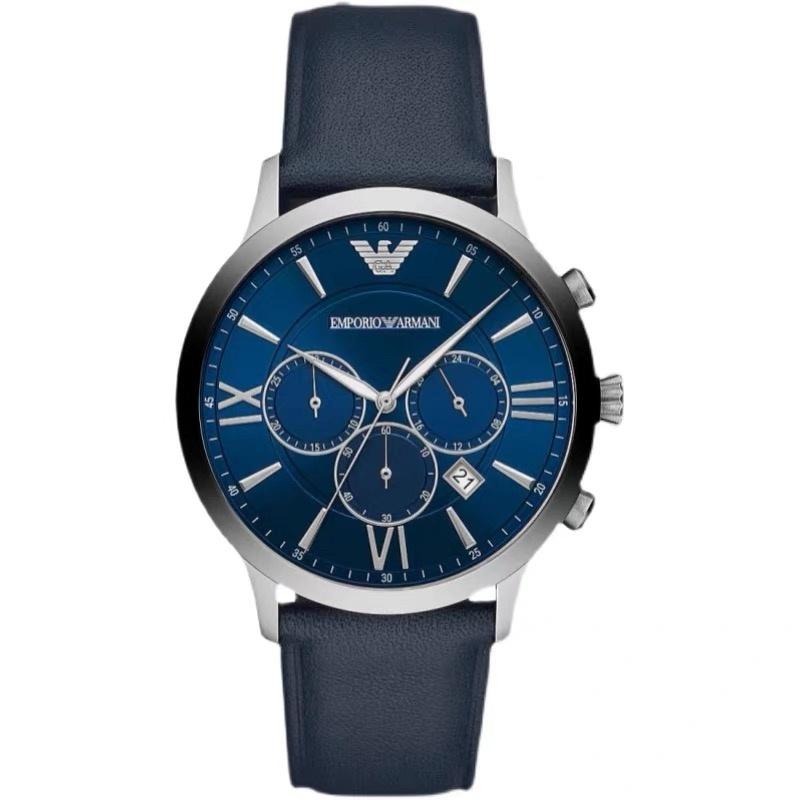 Armani阿瑪尼手錶 時尚男錶 休閒運動石英錶 商務通勤石英錶 男生深海藍色皮帶錶 小三針日曆計時手錶AR11226-細節圖2
