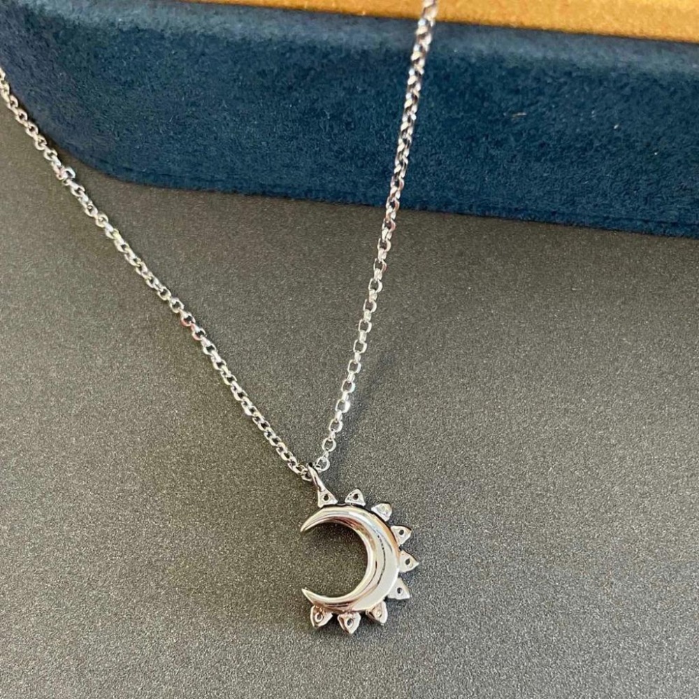 APM MONACO女生項鏈 新月系列月亮項鏈 可調節 銀色鑲晶鑽毛衣鏈 頸鏈 氣質時尚項鏈 925純銀項鏈-細節圖7