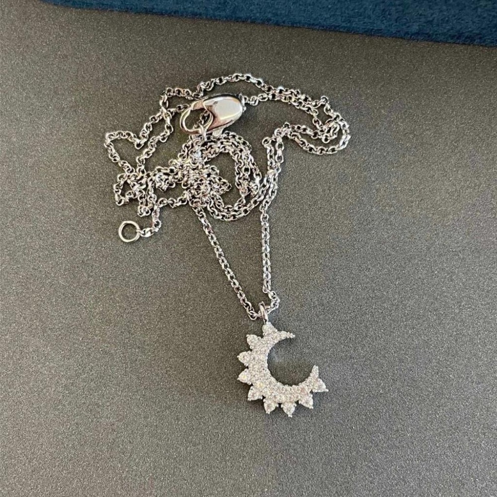 APM MONACO女生項鏈 新月系列月亮項鏈 可調節 銀色鑲晶鑽毛衣鏈 頸鏈 氣質時尚項鏈 925純銀項鏈-細節圖8