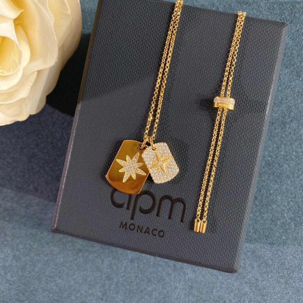 APM MONACO女生項鏈 流星鑲晶鑽雙牌項鏈 可調節長短 毛衣鏈925純銀項鏈 歐美高級感鎖骨鏈 純銀頸鏈-細節圖7