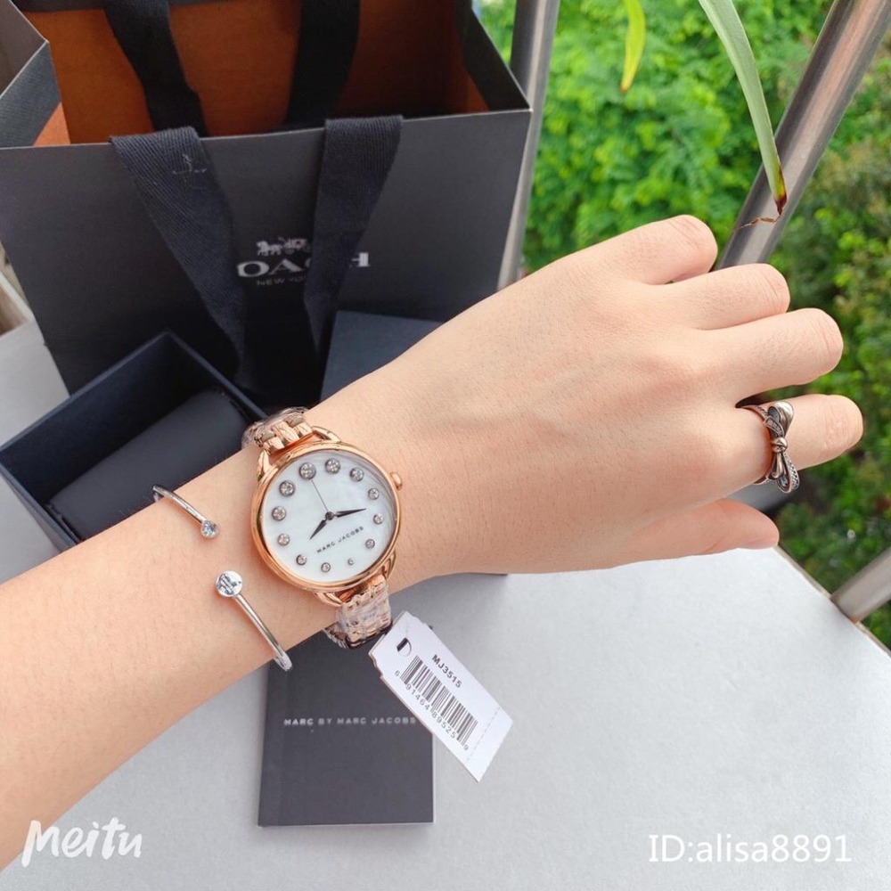 MARC JACOBS手錶 女生手錶石英錶 玫瑰金色鋼帶錶 鑲鑽貝母面防水手錶 MJ手錶 百搭通勤精品錶MJ3515-細節圖2