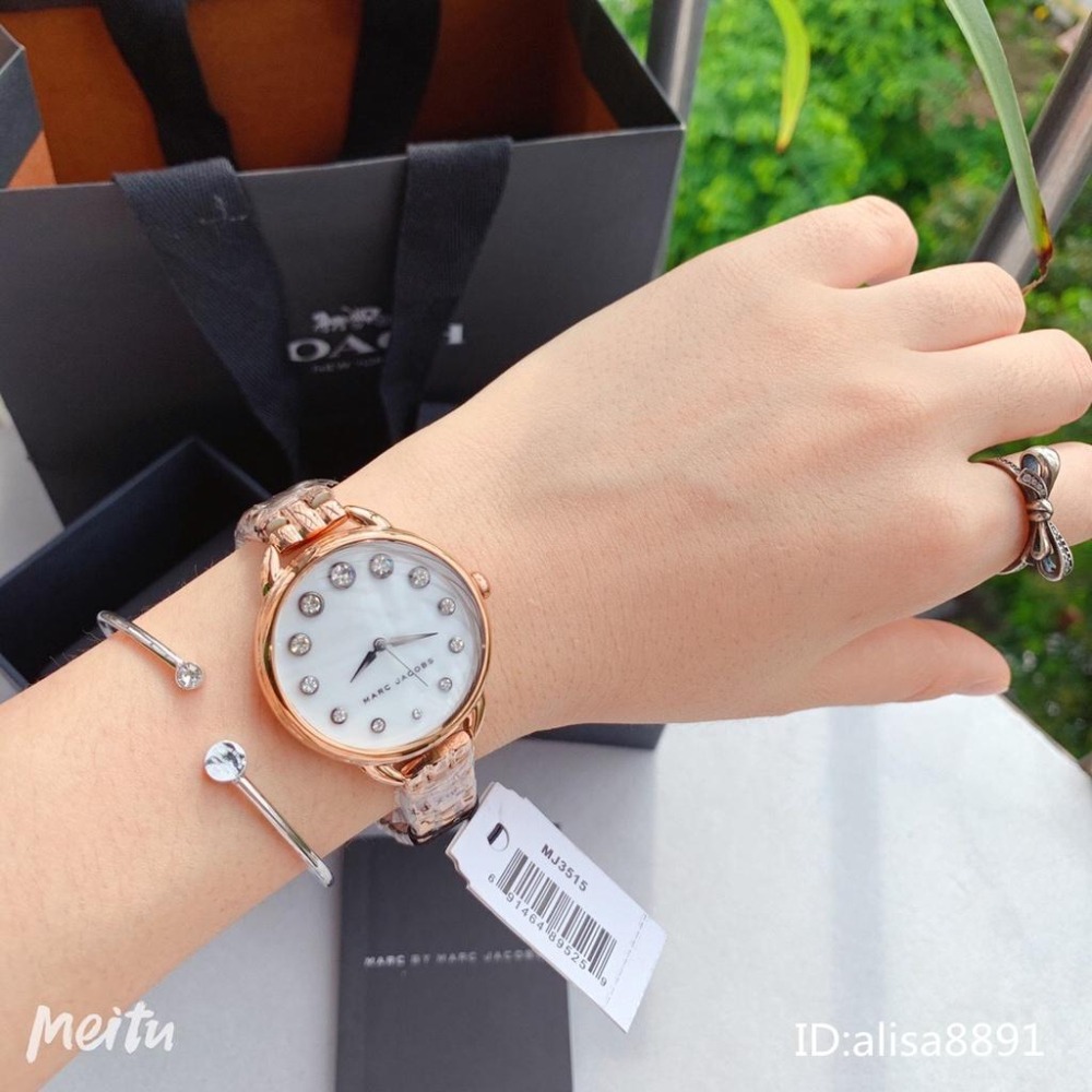 MARC JACOBS手錶 女生手錶石英錶 玫瑰金色鋼帶錶 鑲鑽貝母面防水手錶 MJ手錶 百搭通勤精品錶MJ3515-細節圖3