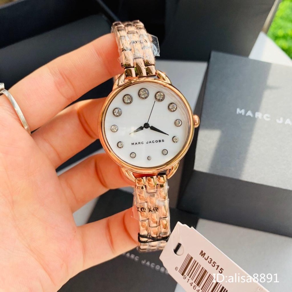 MARC JACOBS手錶 女生手錶石英錶 玫瑰金色鋼帶錶 鑲鑽貝母面防水手錶 MJ手錶 百搭通勤精品錶MJ3515-細節圖4