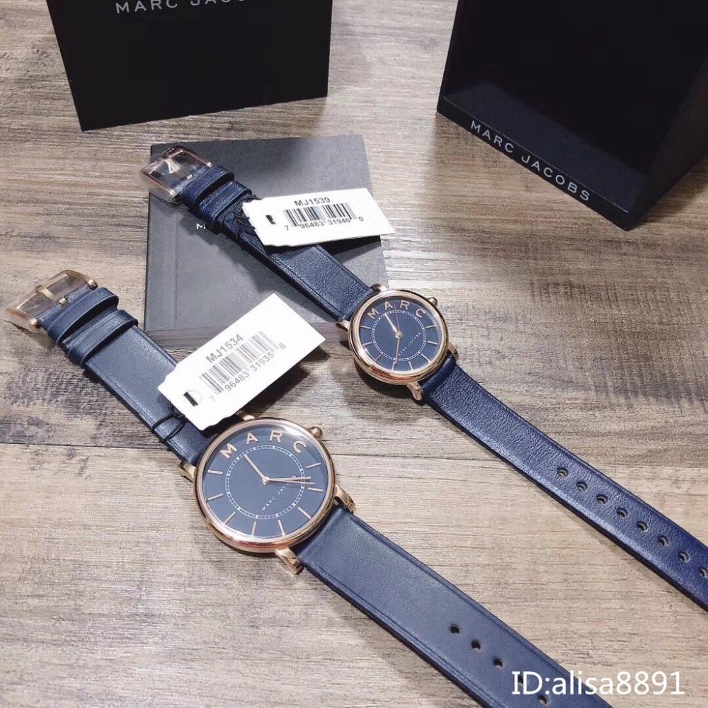 MARC JACOBS手錶 小直徑手錶女 大小號藍色皮帶錶 玫瑰金框 女生腕錶 簡約休閒石英錶 石英手錶MJ1534-細節圖5