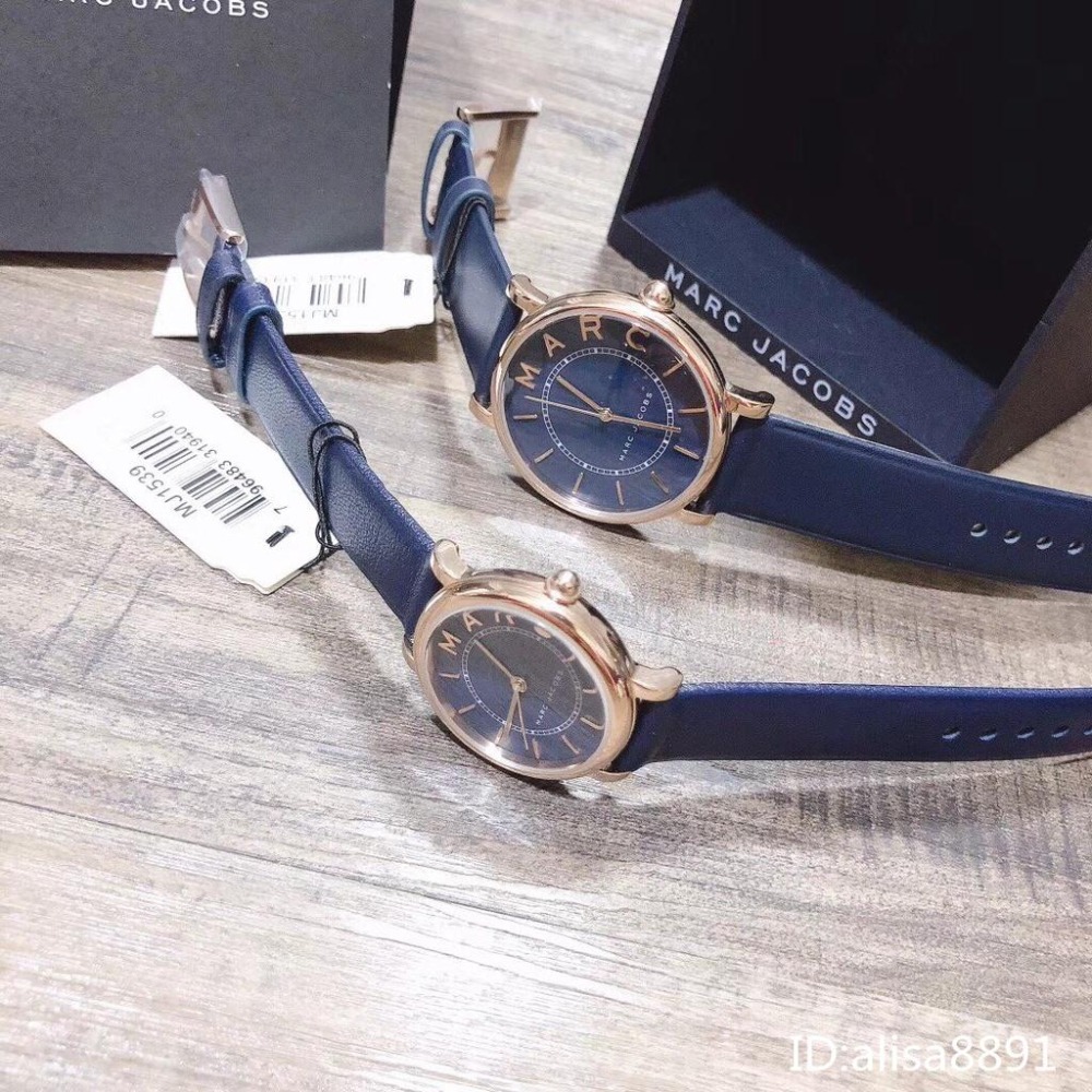 MARC JACOBS手錶 小直徑手錶女 大小號藍色皮帶錶 玫瑰金框 女生腕錶 簡約休閒石英錶 石英手錶MJ1534-細節圖6
