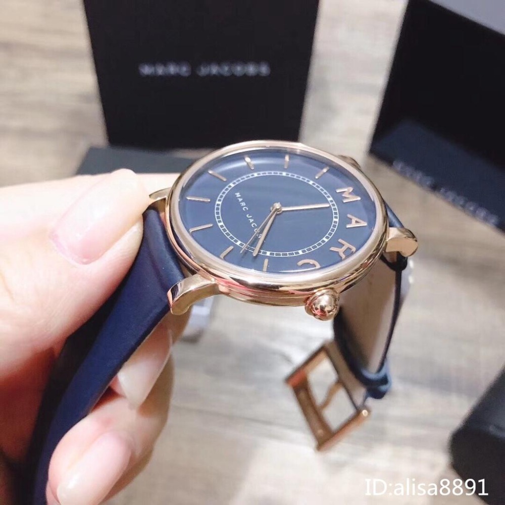 MARC JACOBS手錶 小直徑手錶女 大小號藍色皮帶錶 玫瑰金框 女生腕錶 簡約休閒石英錶 石英手錶MJ1534-細節圖8