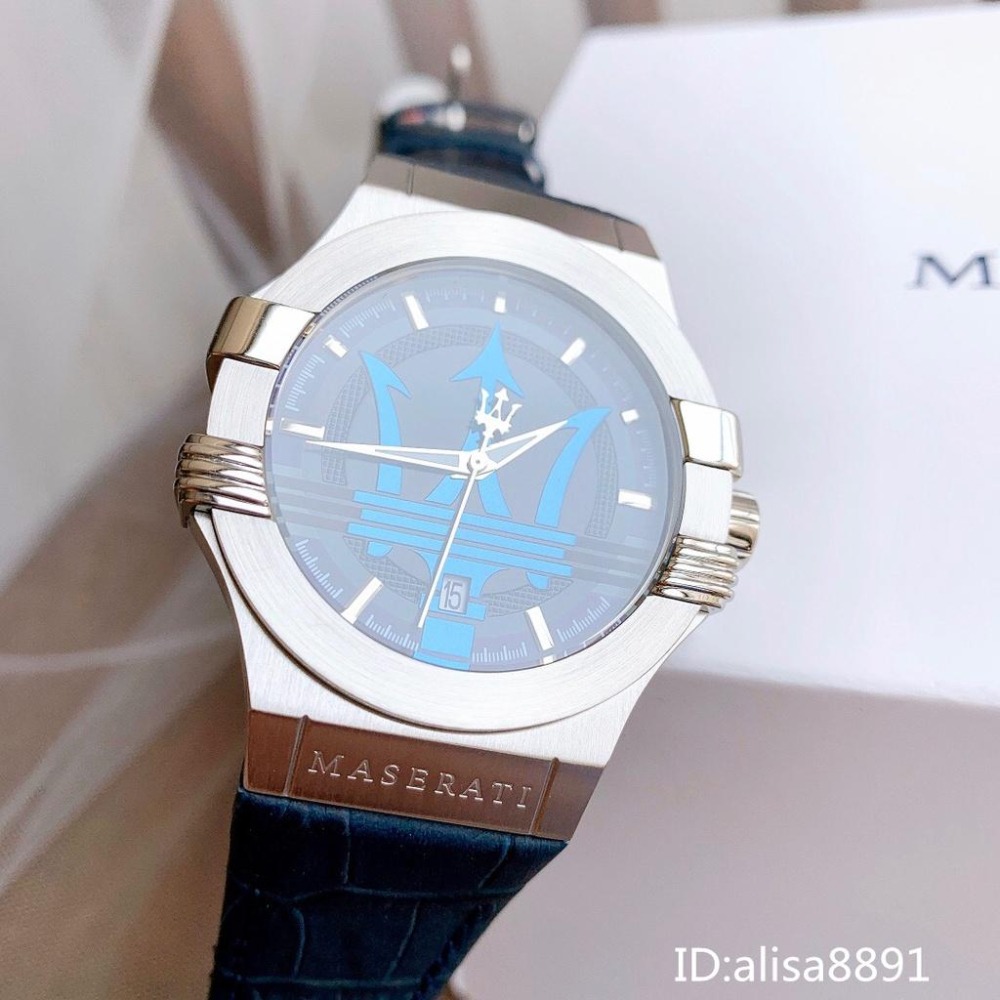 MASERATI瑪莎拉蒂手錶 時尚男錶 商務休閒石英錶 男生腕錶 百搭通勤防水手錶 藍色真皮皮帶錶R8851108015-細節圖6
