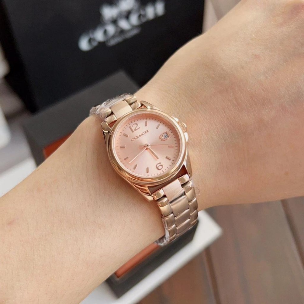 COACH蔻馳手錶 女生石英錶 女士手錶 玫瑰金色鋼帶錶 小直徑手錶女經典百搭休閒腕錶 明星同款GREYSON系列女錶-細節圖2
