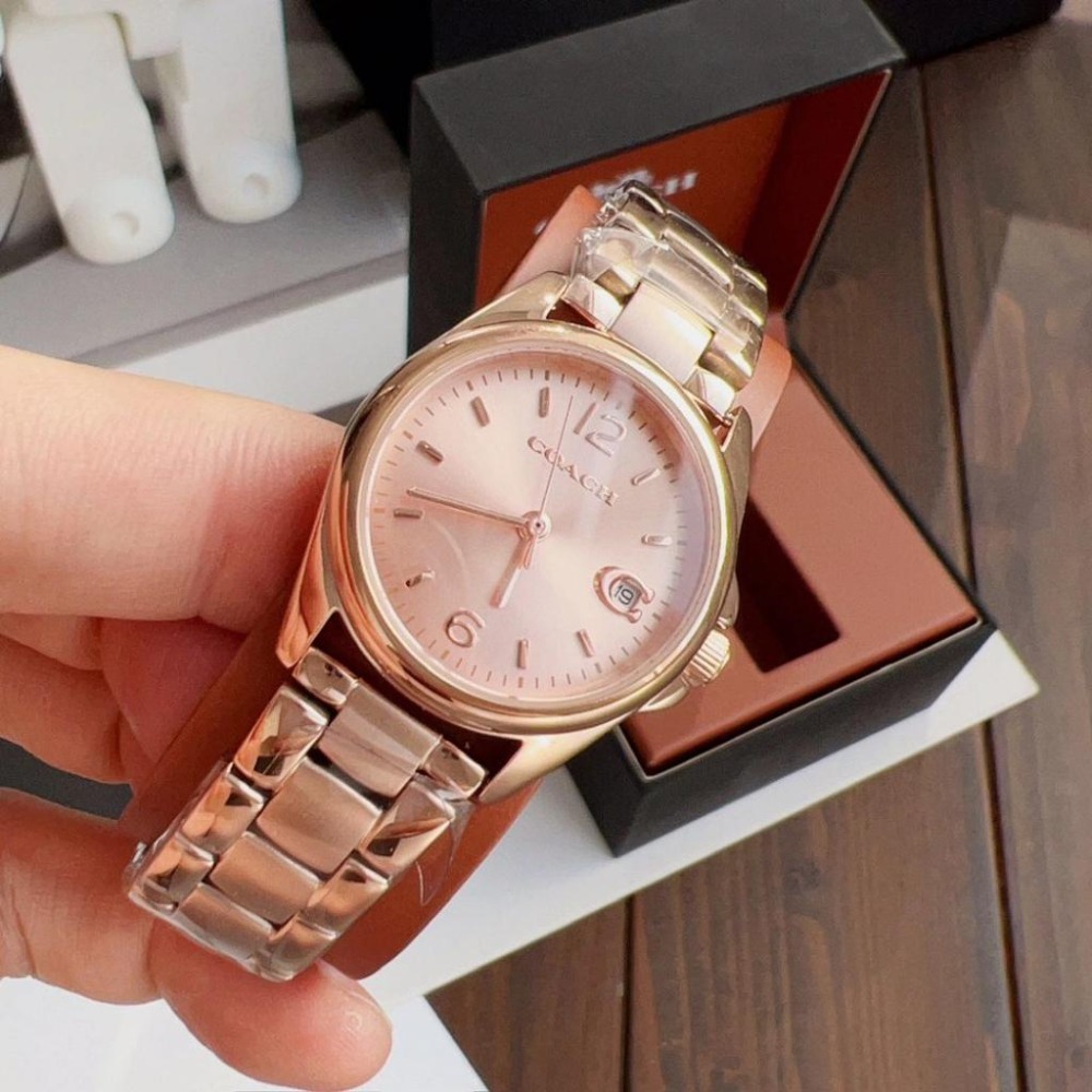COACH蔻馳手錶 女生石英錶 女士手錶 玫瑰金色鋼帶錶 小直徑手錶女經典百搭休閒腕錶 明星同款GREYSON系列女錶-細節圖4