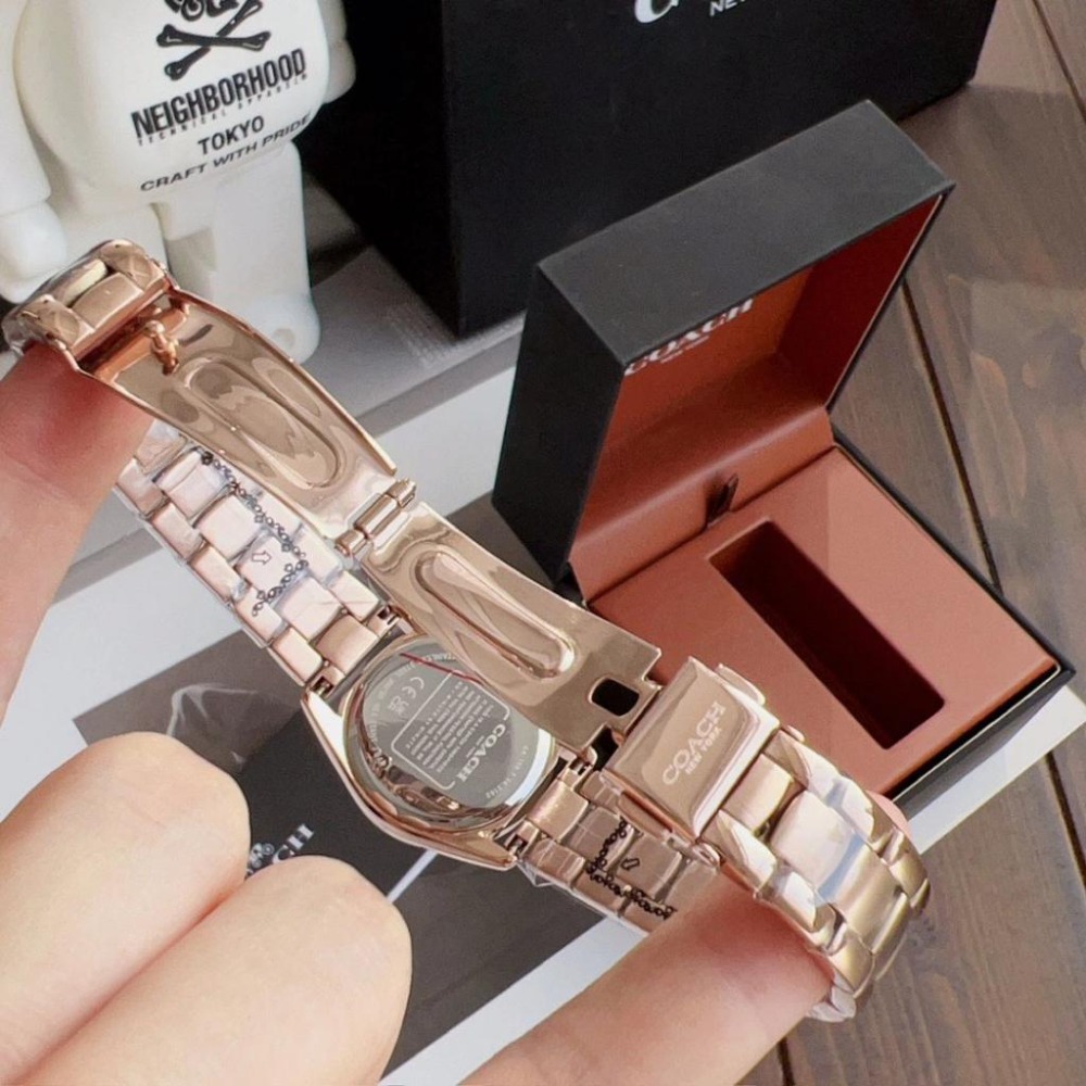 COACH蔻馳手錶 女生石英錶 女士手錶 玫瑰金色鋼帶錶 小直徑手錶女經典百搭休閒腕錶 明星同款GREYSON系列女錶-細節圖9