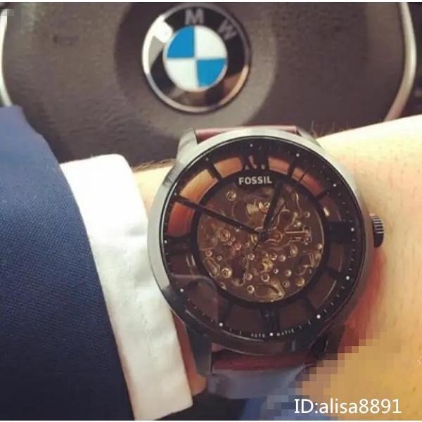FOSSIL男士全自動機械手錶 大直徑手錶男 男生手錶 鏤空機械錶 棕色皮帶錶 休閒運動手錶男 商務時尚男錶me3098-細節圖2
