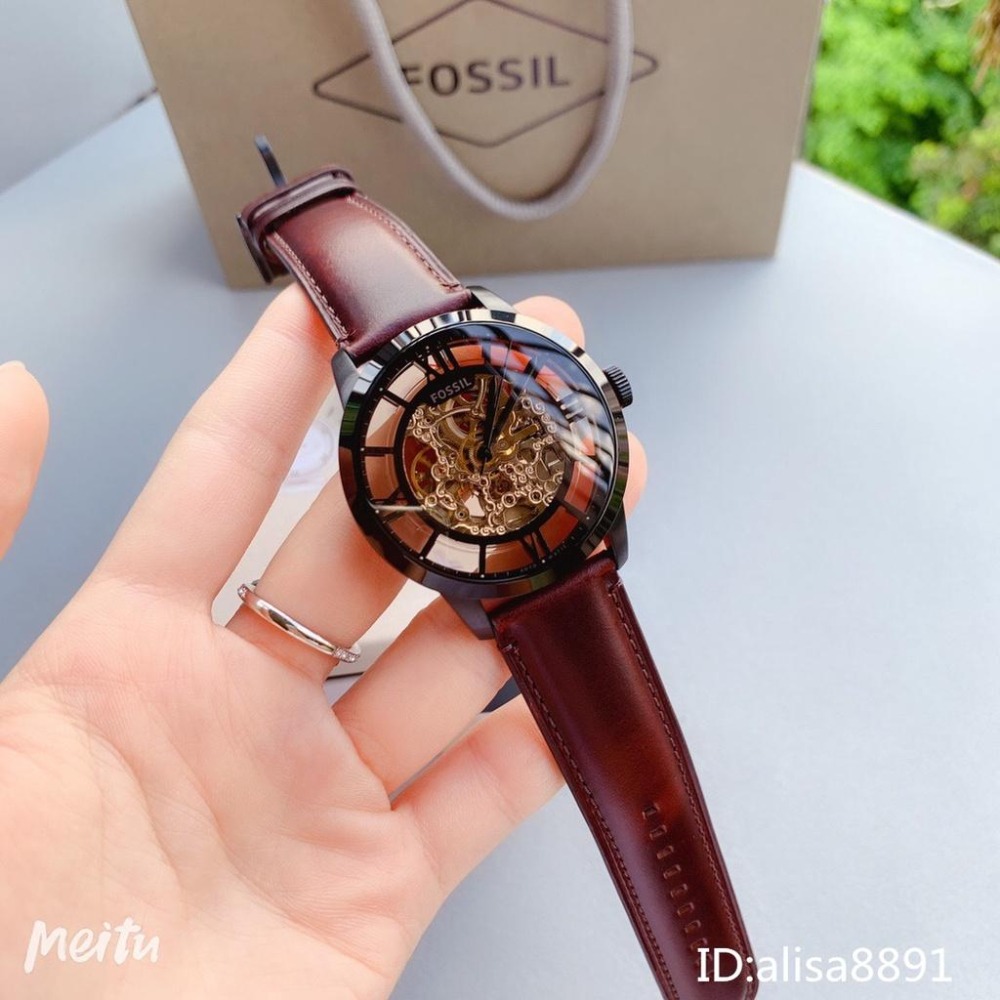 FOSSIL男士全自動機械手錶 大直徑手錶男 男生手錶 鏤空機械錶 棕色皮帶錶 休閒運動手錶男 商務時尚男錶me3098-細節圖4