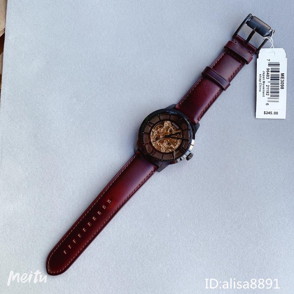 FOSSIL男士全自動機械手錶 大直徑手錶男 男生手錶 鏤空機械錶 棕色皮帶錶 休閒運動手錶男 商務時尚男錶me3098-細節圖5