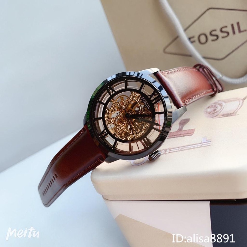 FOSSIL男士全自動機械手錶 大直徑手錶男 男生手錶 鏤空機械錶 棕色皮帶錶 休閒運動手錶男 商務時尚男錶me3098-細節圖6