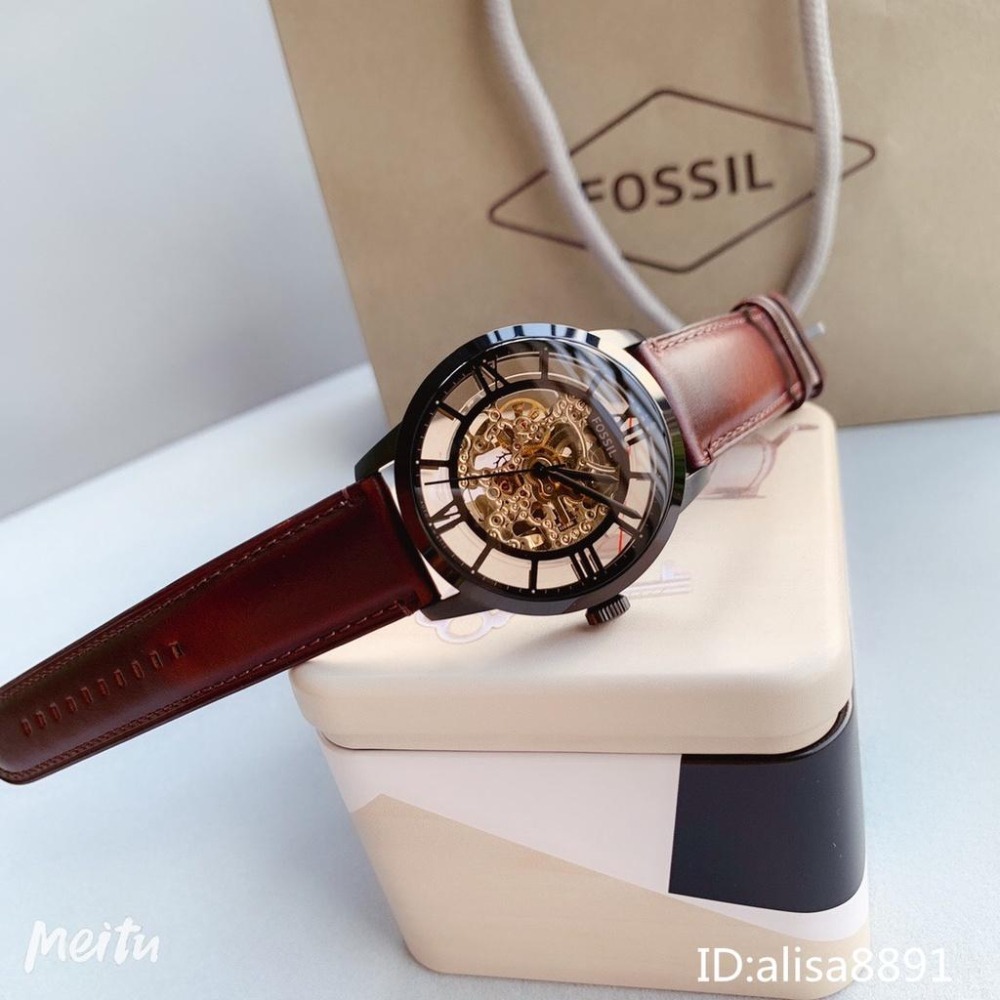 FOSSIL男士全自動機械手錶 大直徑手錶男 男生手錶 鏤空機械錶 棕色皮帶錶 休閒運動手錶男 商務時尚男錶me3098-細節圖7